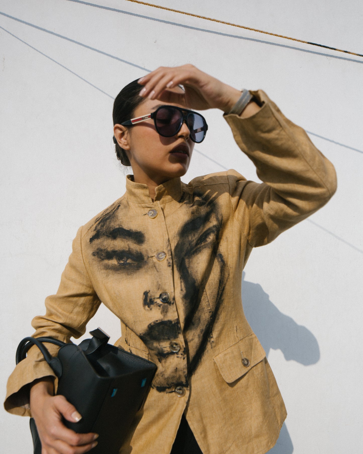 Handpainted Portrait Blazer in Linen