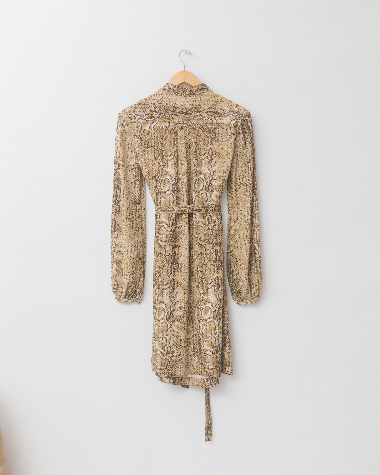 Snakeskin Silk Long Sleeve Belted Dress