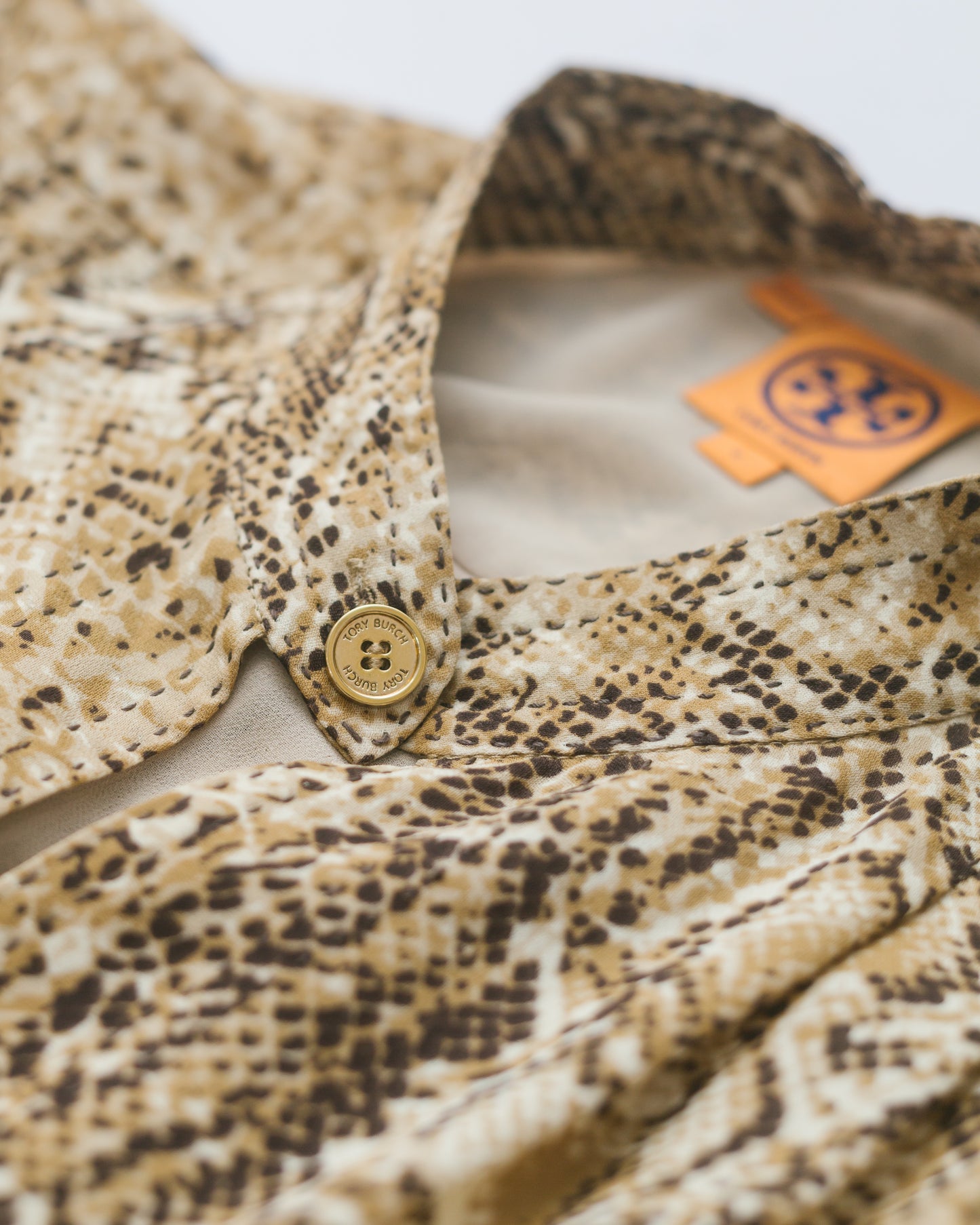 Snakeskin Silk Long Sleeve Belted Dress