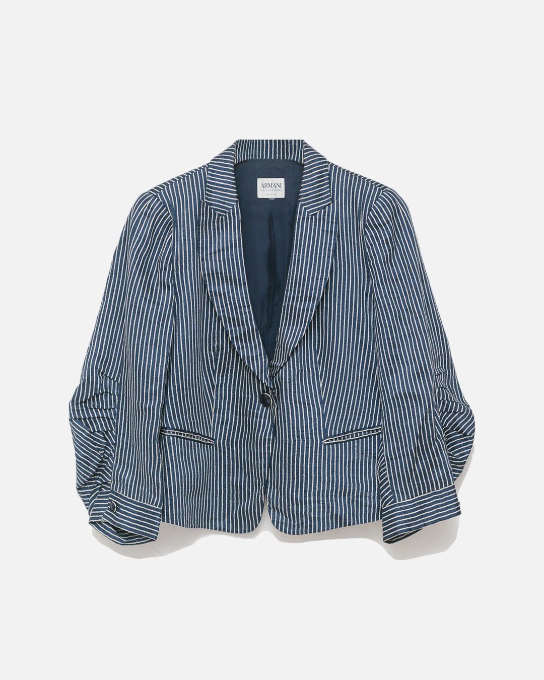 Armani Collezioni Striped Silk Ruched Sleeves Blazer