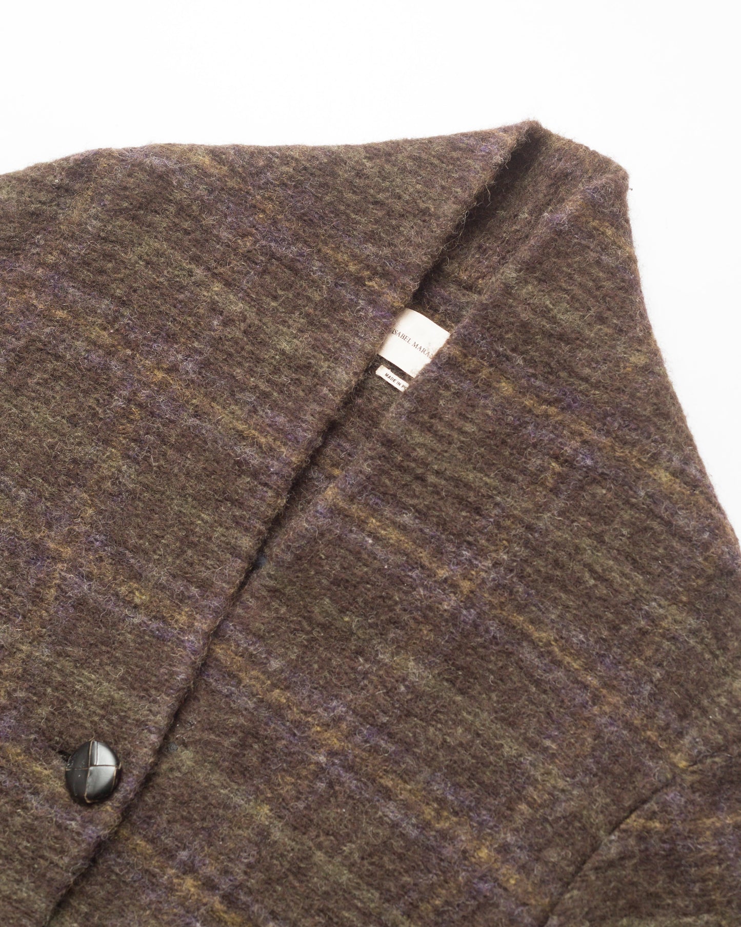 Brown plaid short wool blend coat