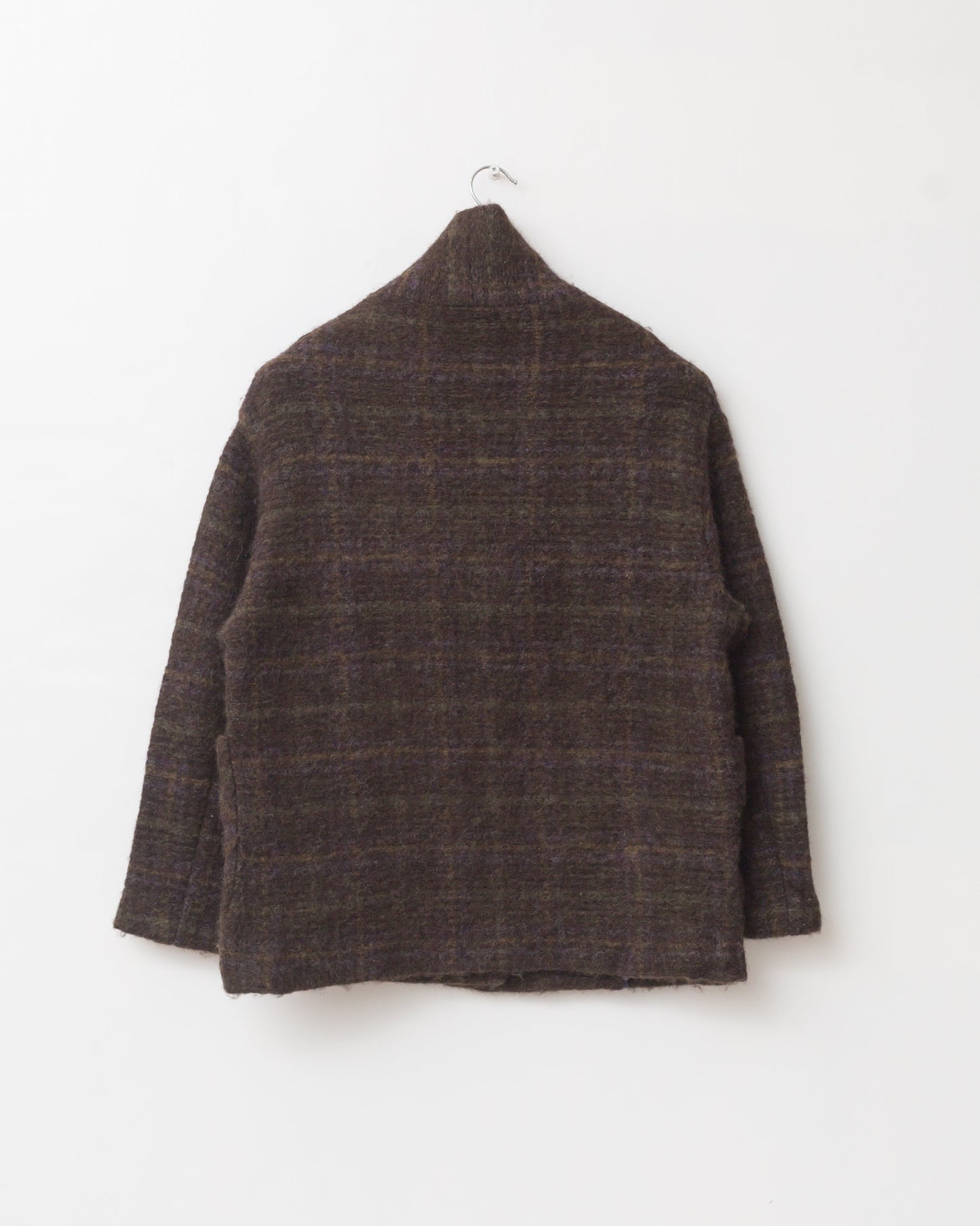 Brown plaid short wool blend coat