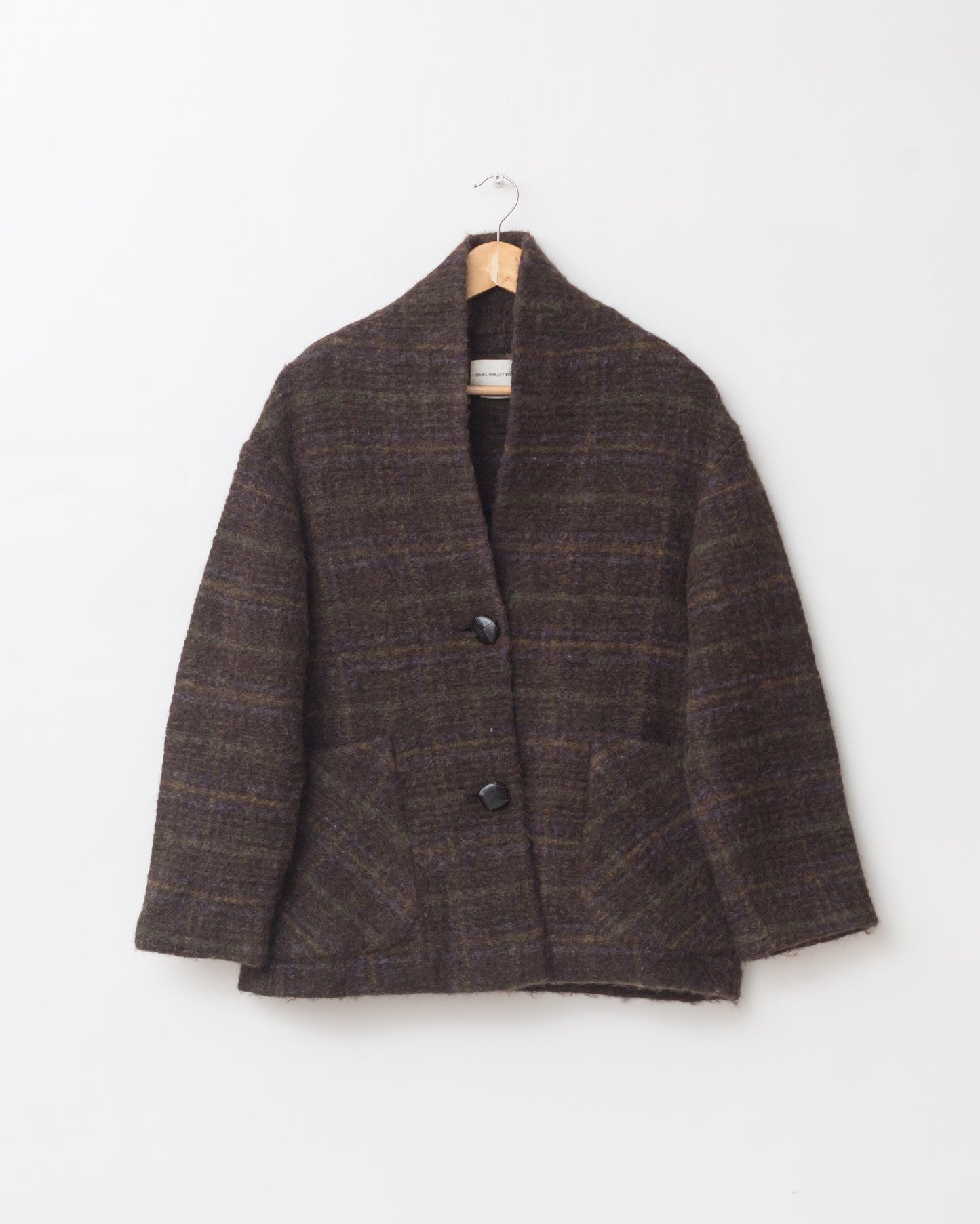 Brown plaid short wool blend coat