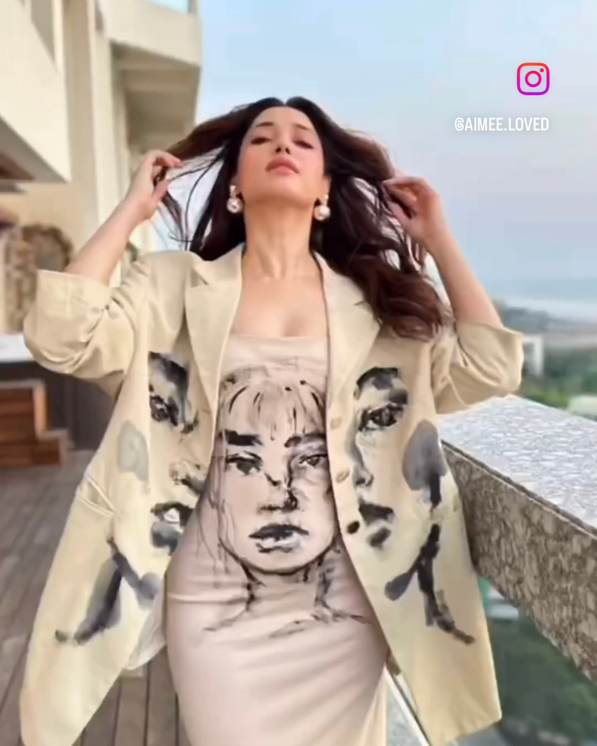 Ecru Handpainted Portrait Blazer