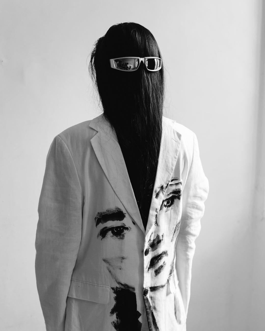 Eggshell White Handpainted Portrait Linen Blazer