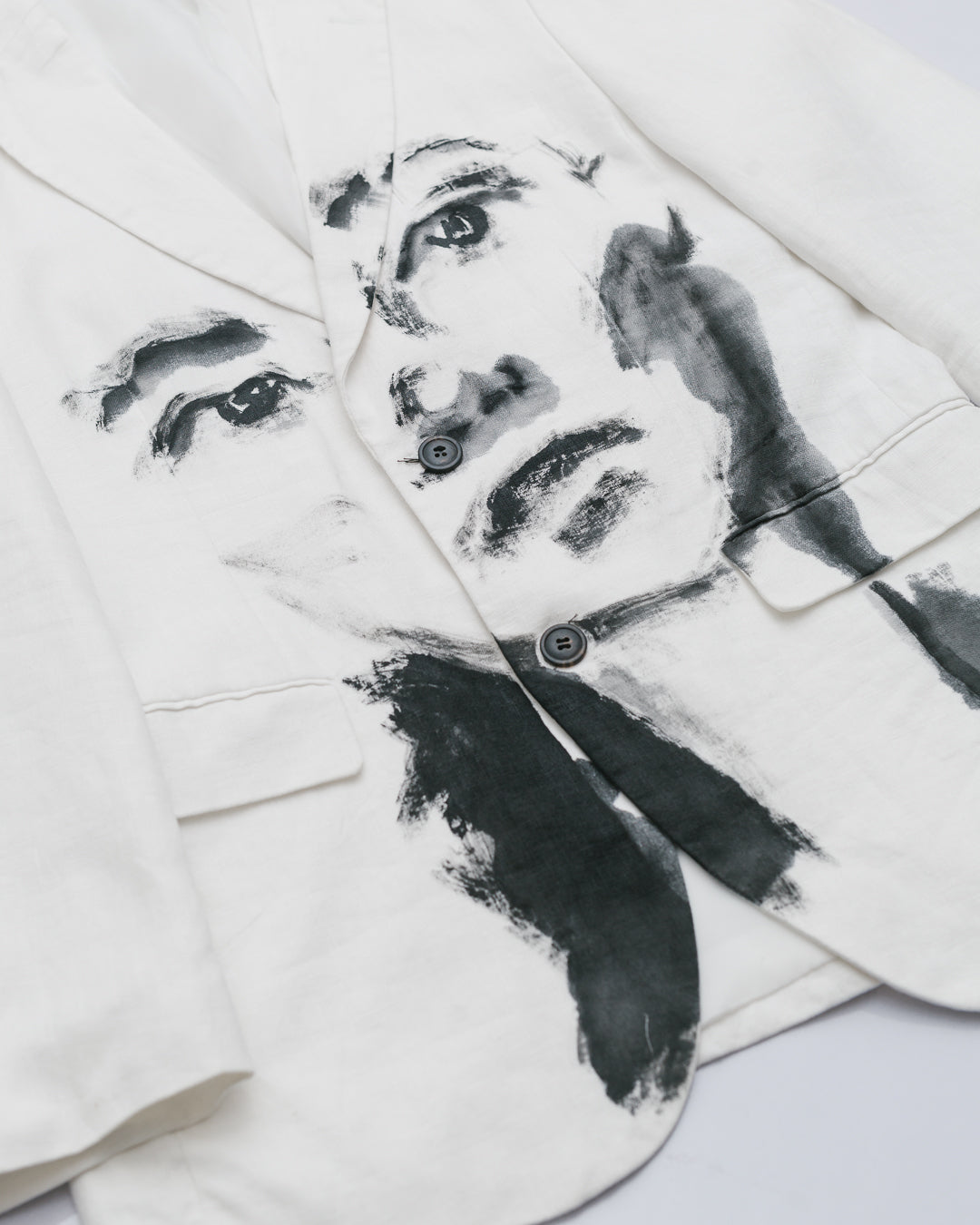 Eggshell White Handpainted Portrait Linen Blazer