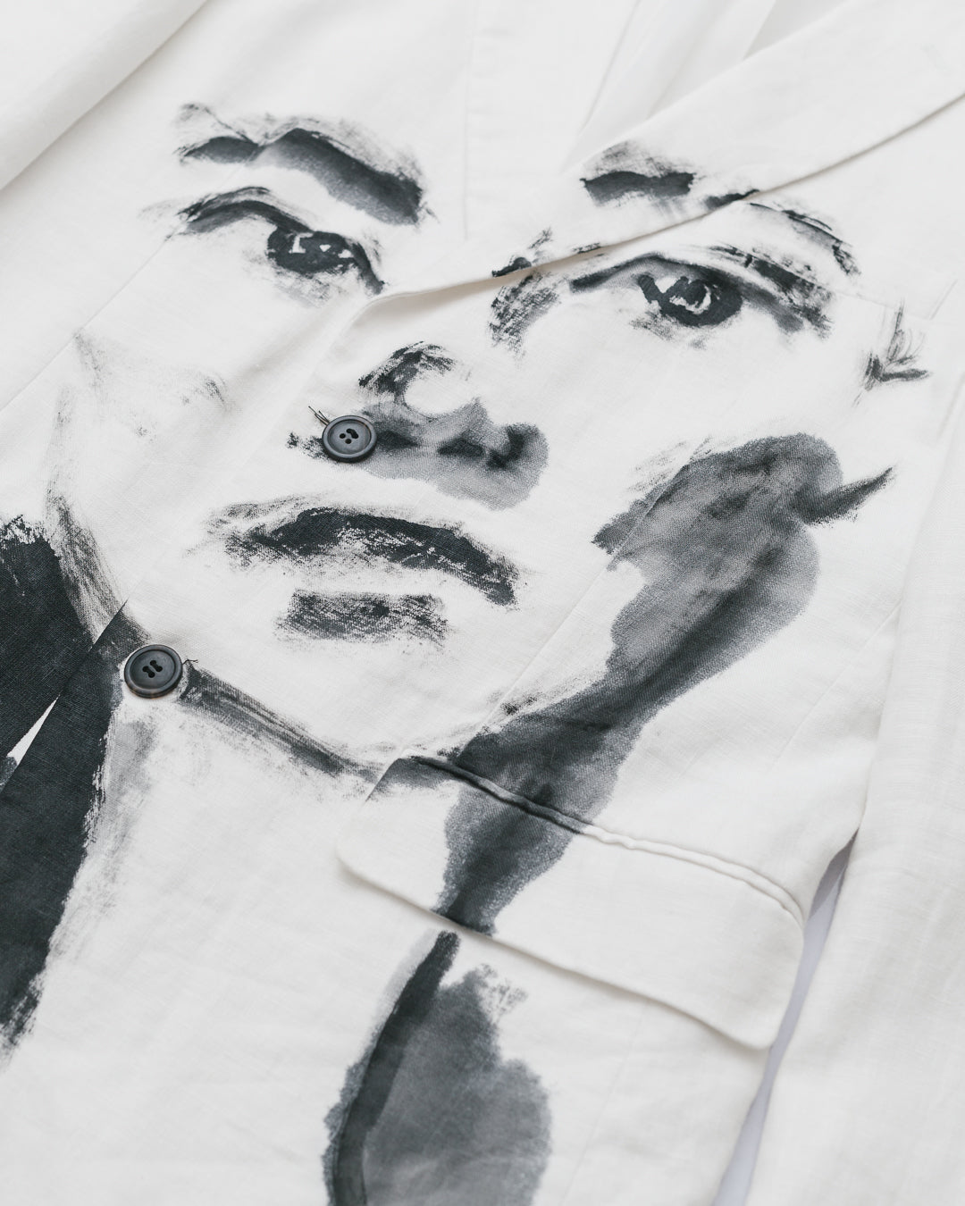 Eggshell White Handpainted Portrait Linen Blazer