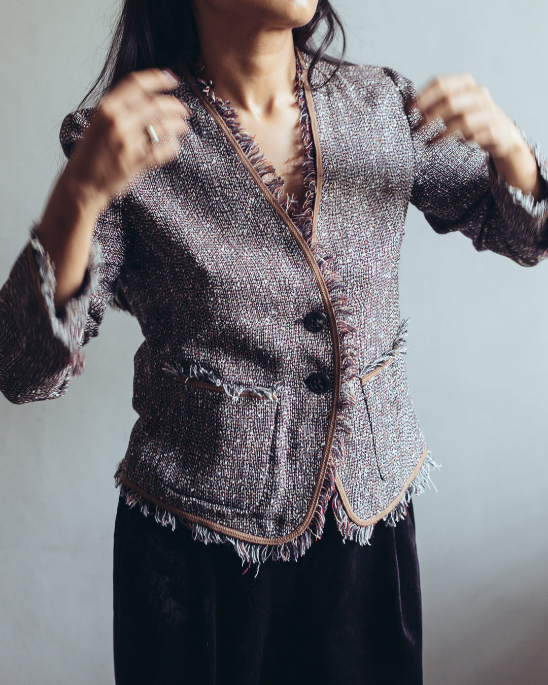 Escada Linen Blend Textured Blazer