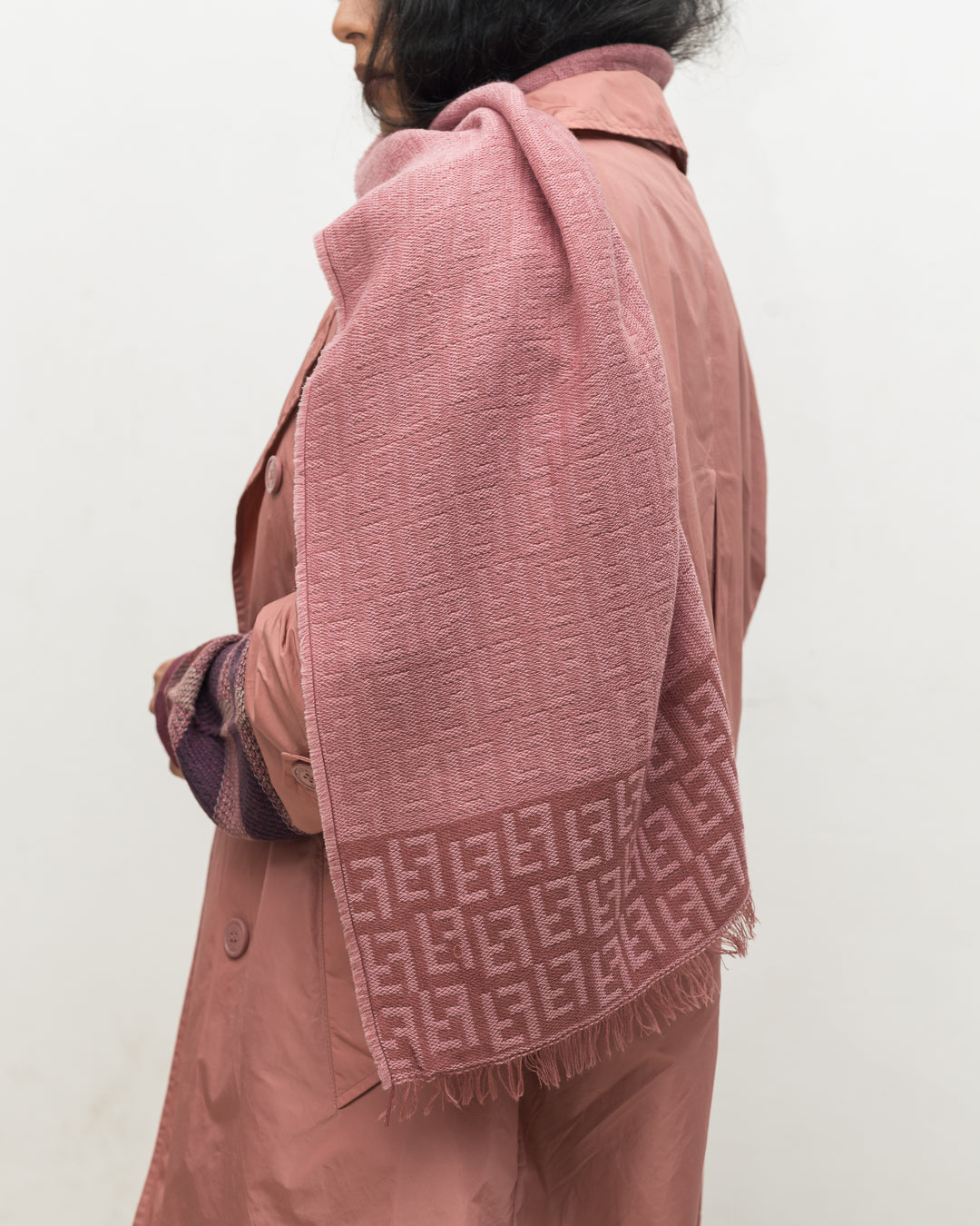Fendi Salmon Pink Monogram Wool Scarf