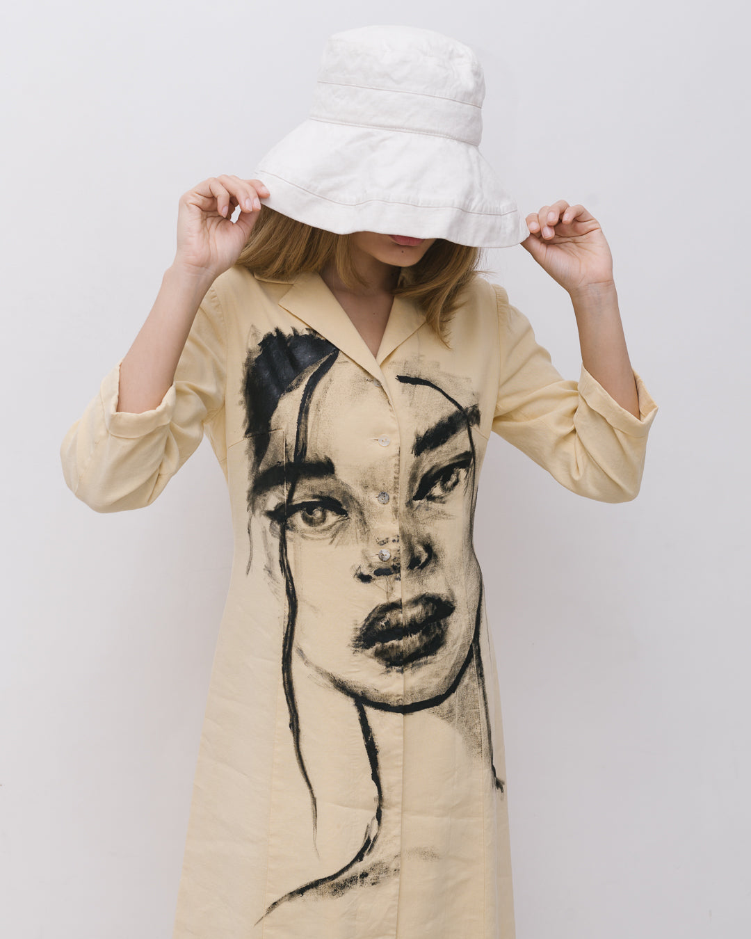 Handpainted Portrait Linen Blend Dress