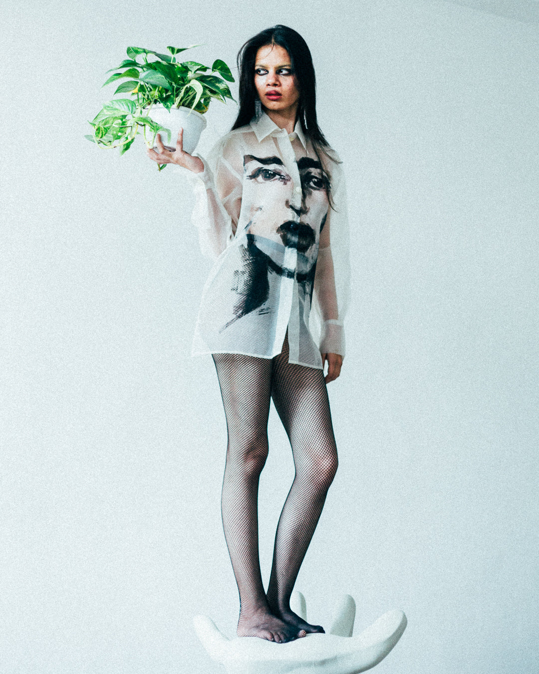 Handpainted Portrait Sheer Button Down