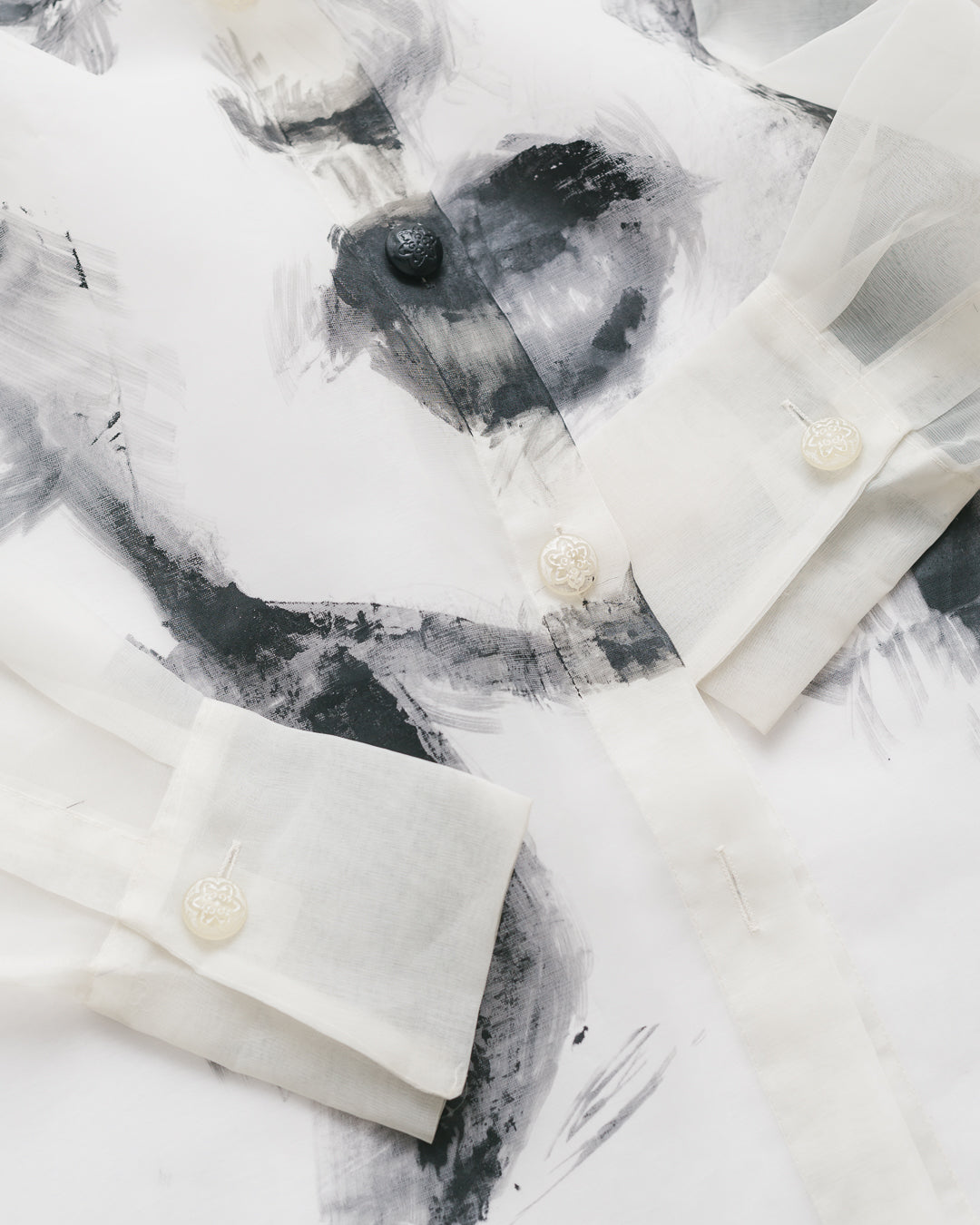 Handpainted Portrait Sheer Button Down