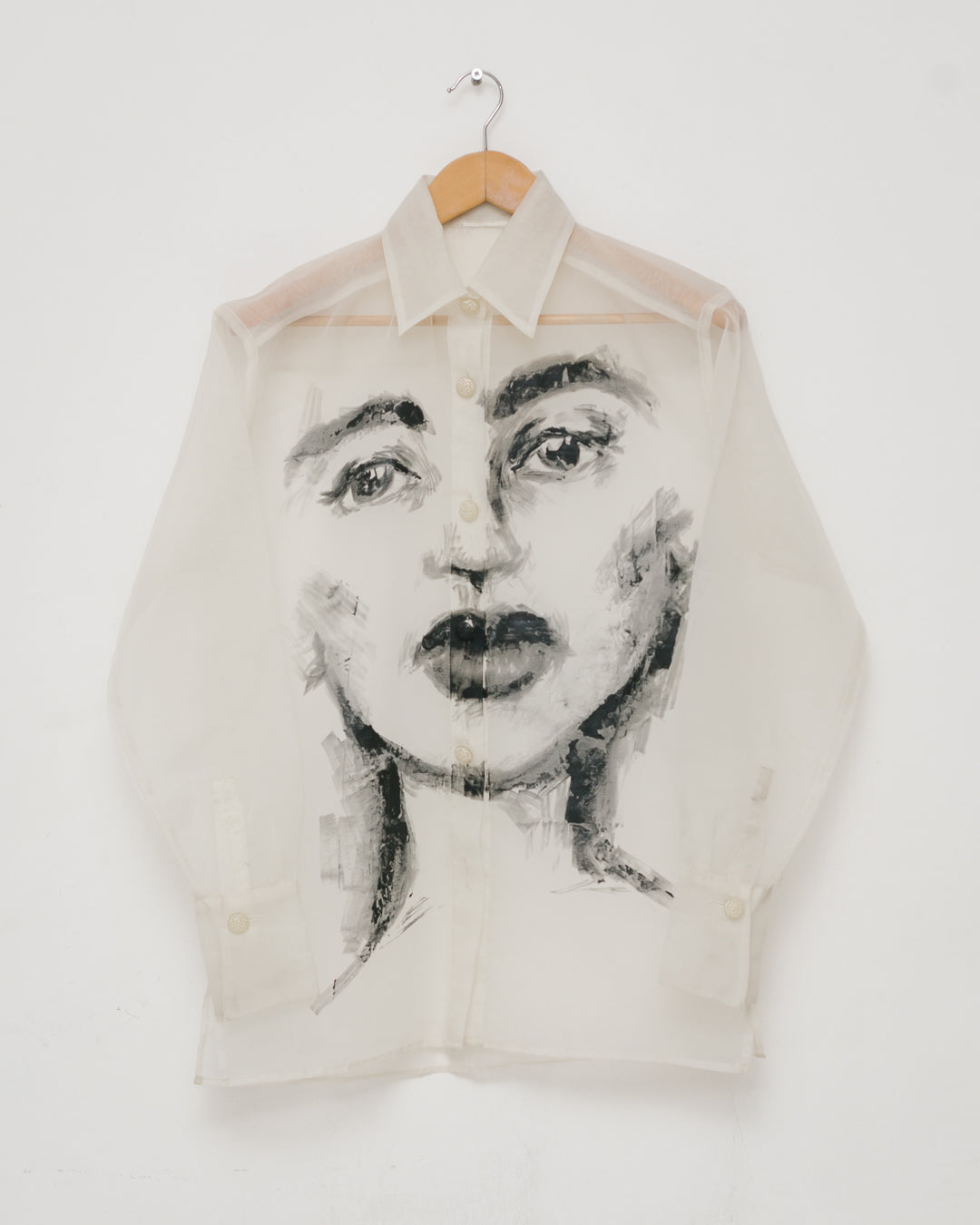 Handpainted Portrait Sheer Button Down