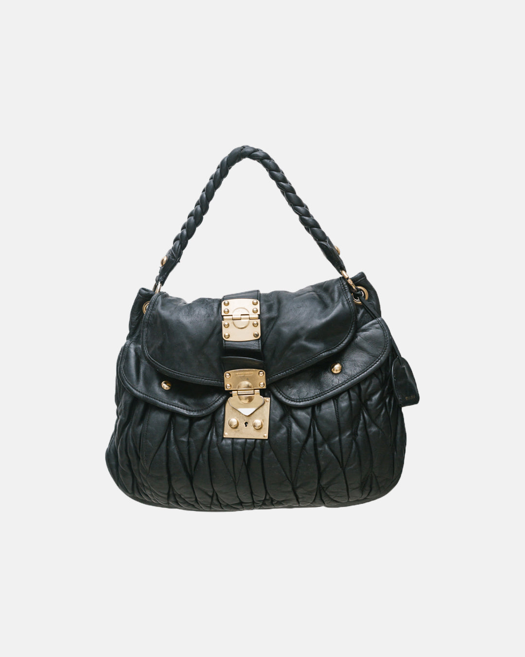 Miu miu matelasse coffer bag in black