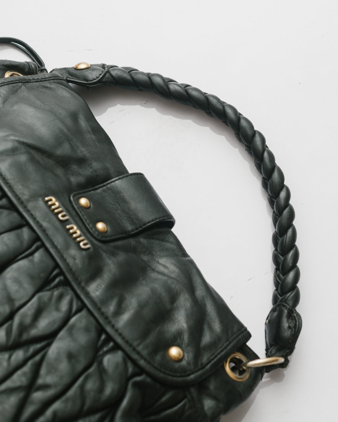 Miu miu matelasse coffer bag in black
