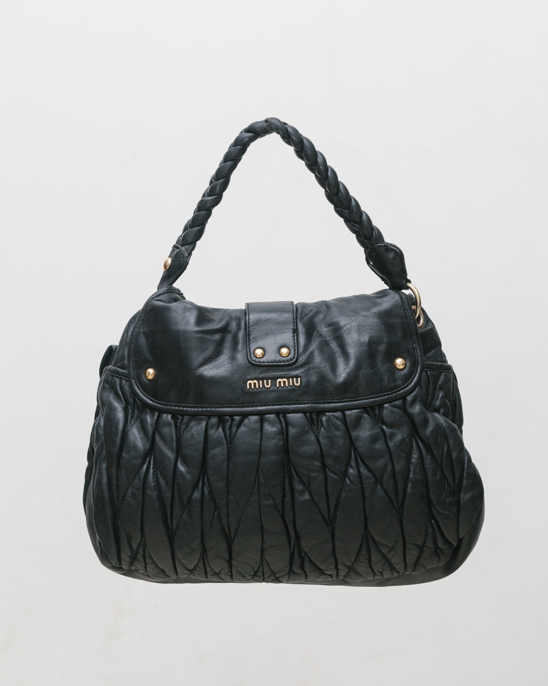 Miu miu matelasse coffer bag in black