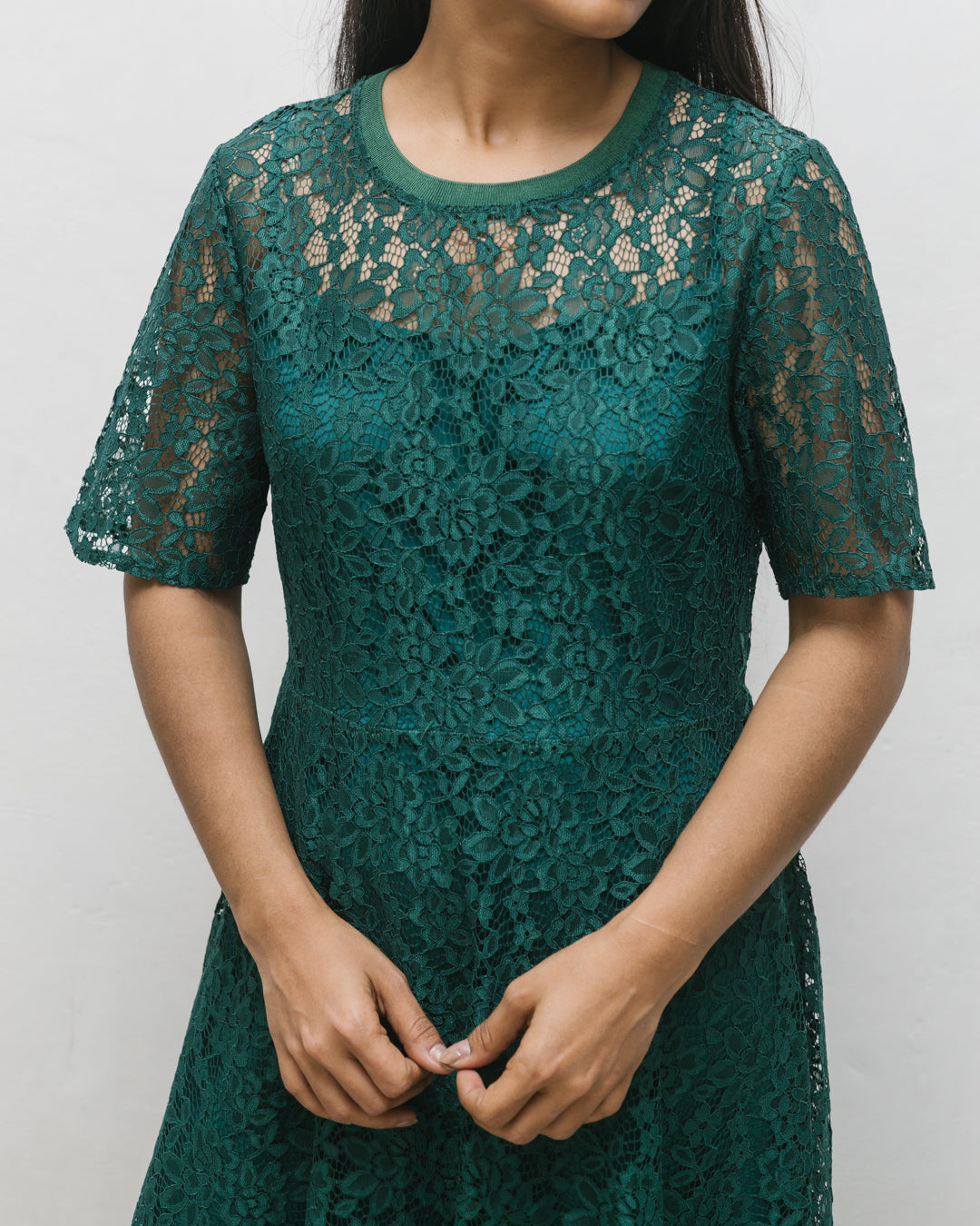 Saint Laurent Emerald Lace Midi Dress