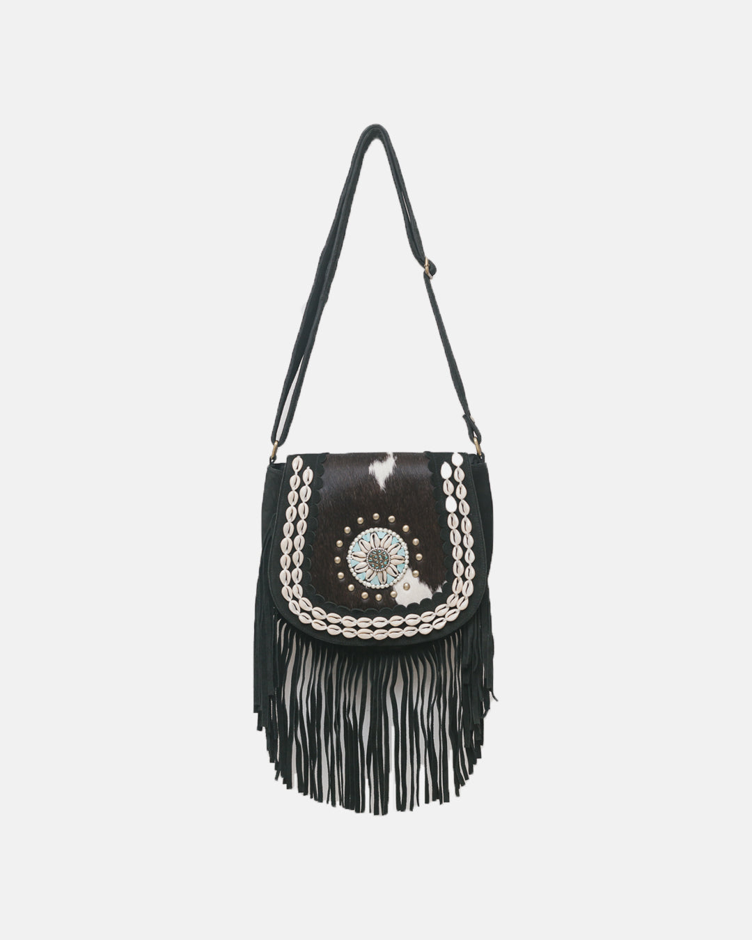 Suede & Cow Hide Shell Embellished Sling
