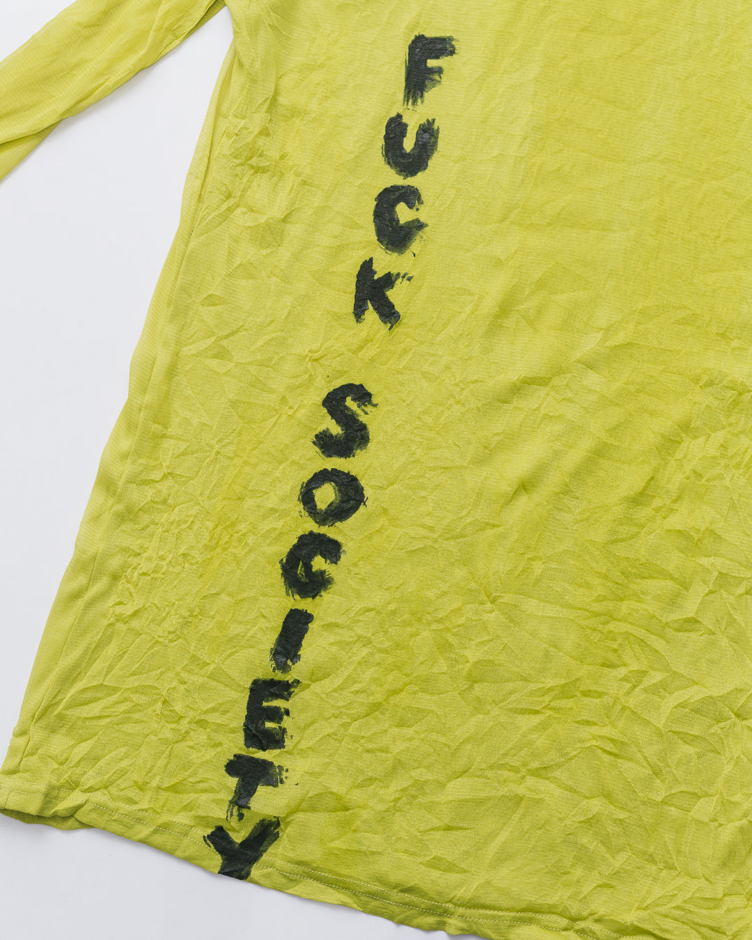 Upcycled ‘Fuck Society’ Chartreuse Mini Dress