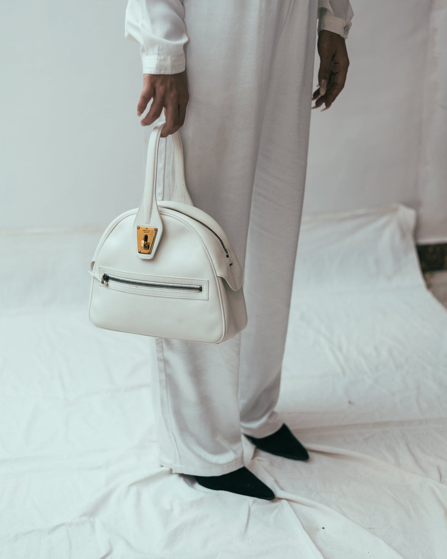 Vintage turnlock calfskin bag in ivory