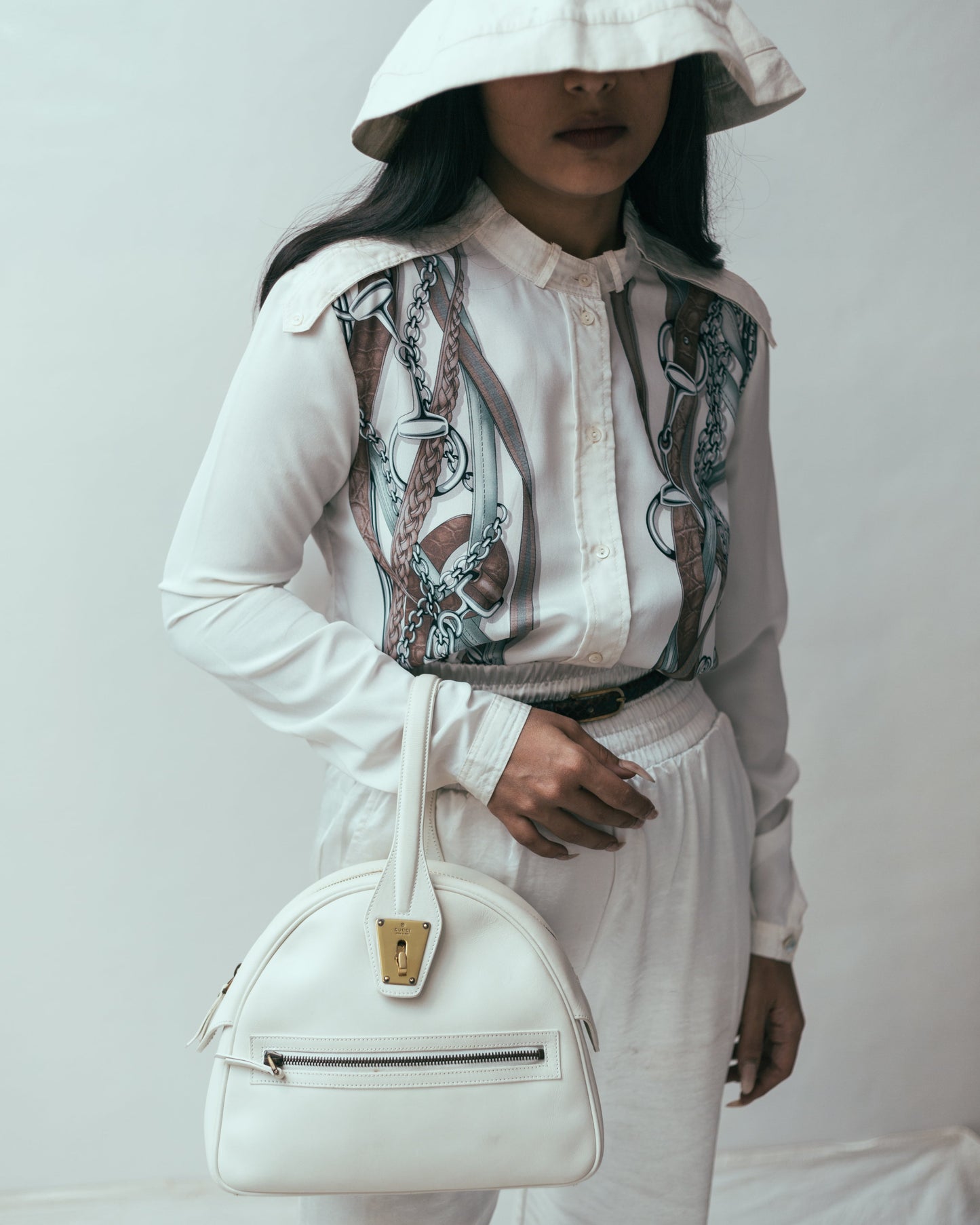 Vintage turnlock calfskin bag in ivory