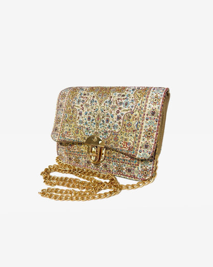 Exquisite Turkish Embroidered Gold Thread Mini Chain Bag - Traditional Craftsmanship, Elegant