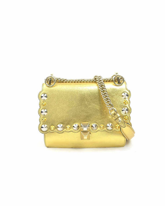 Fendi Mini Canai Leather Shoulder Bag Gold Silver