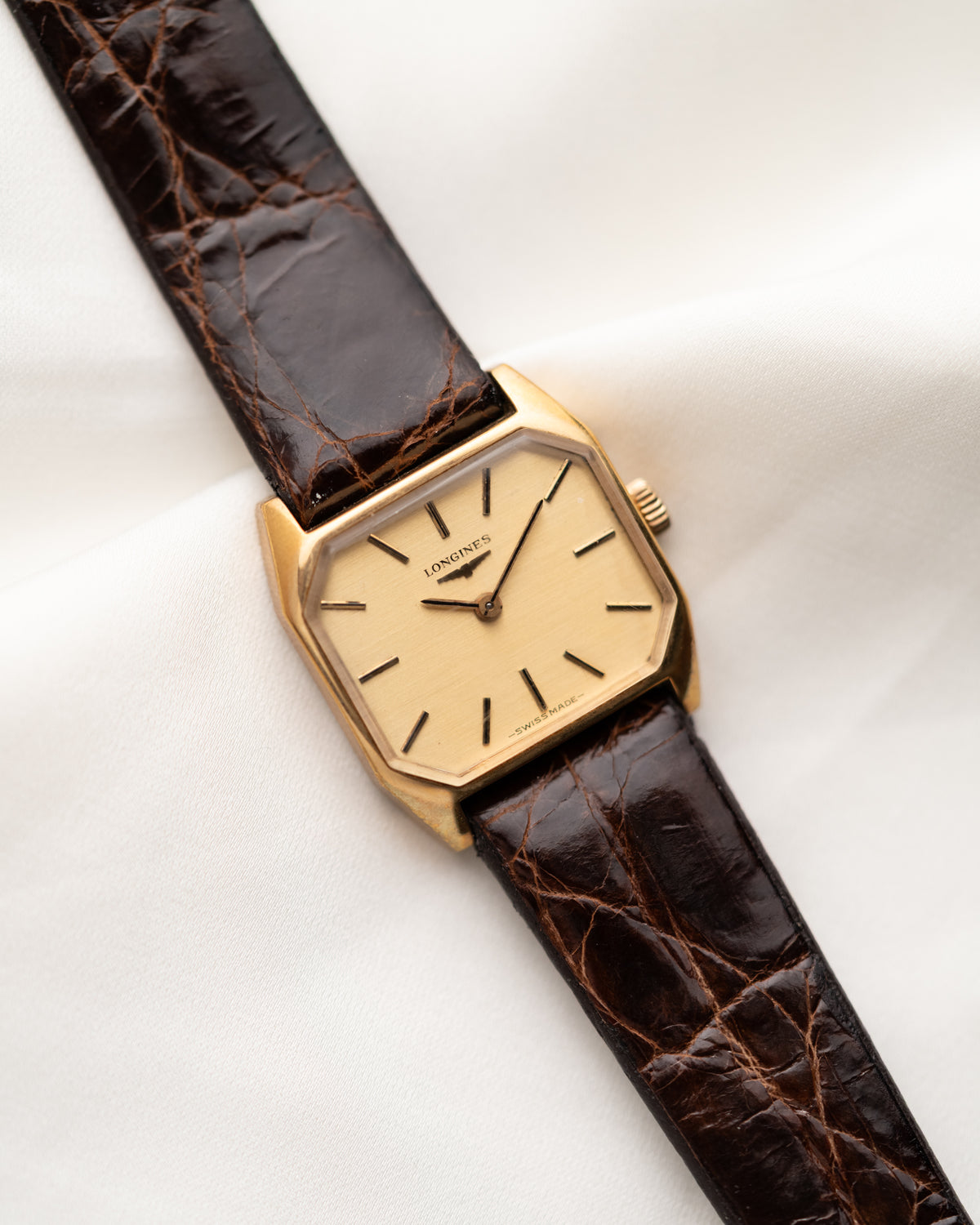 1970s Vintage Longines Faceted Cushion
