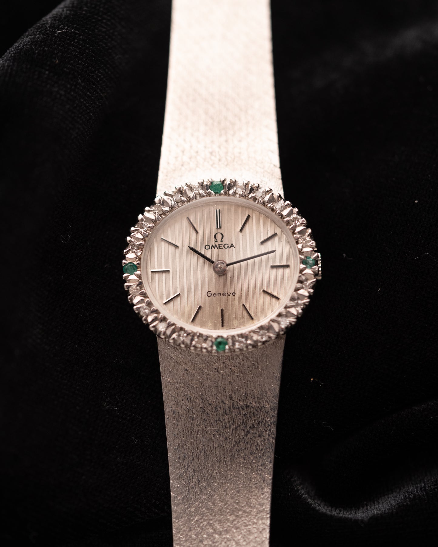1970s Omega Diamond & Emerald Bezel