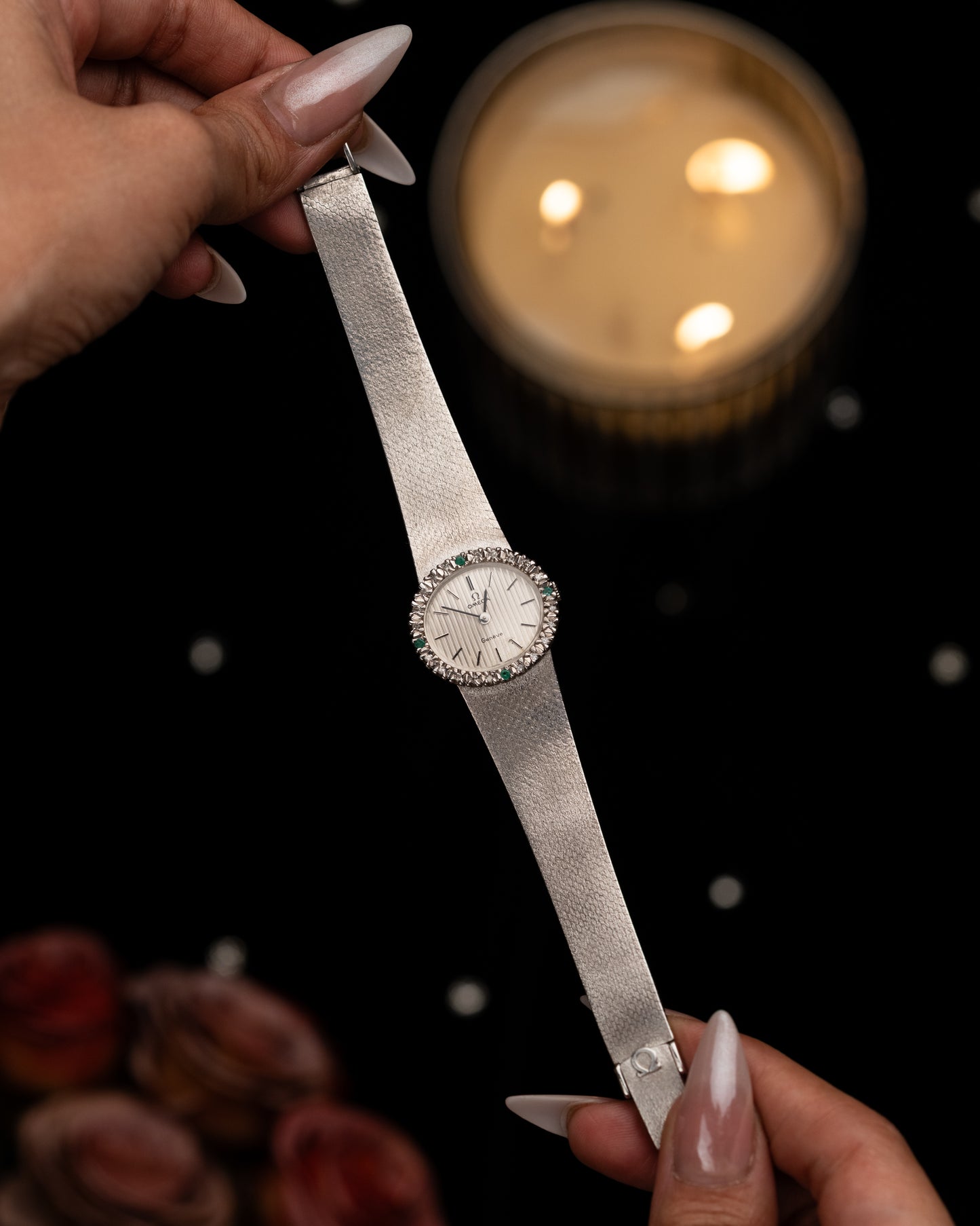 1970s Omega Diamond & Emerald Bezel