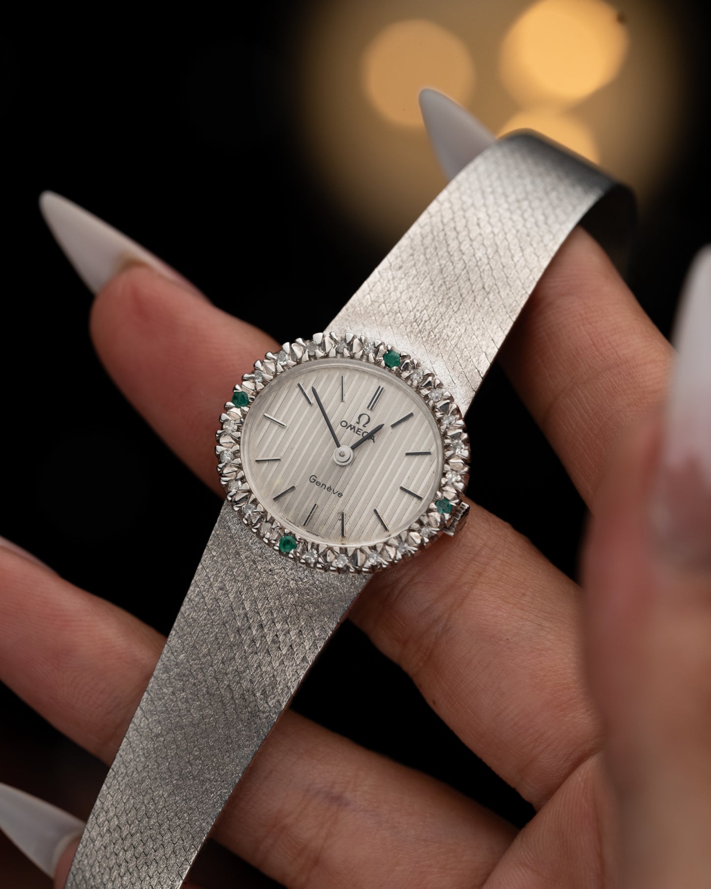 1970s Omega Diamond & Emerald Bezel