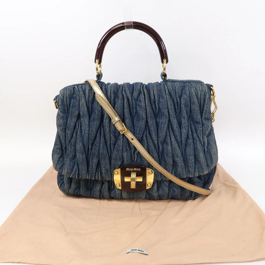 Denim Top Handle Miu Miu Handbag