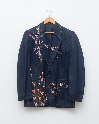 Handpainted Sakura Summer Navy Denim Blazer
