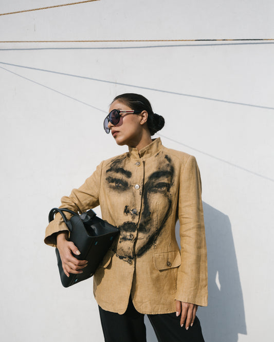Handpainted Portrait Blazer in Linen