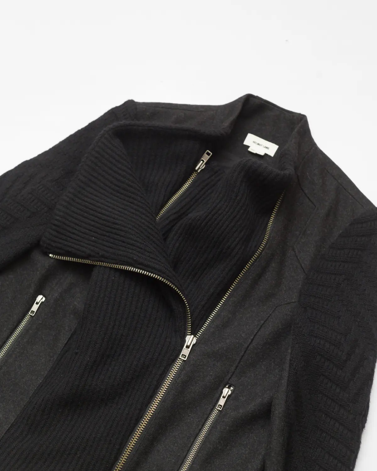 Asymmetrical knit biker jacket