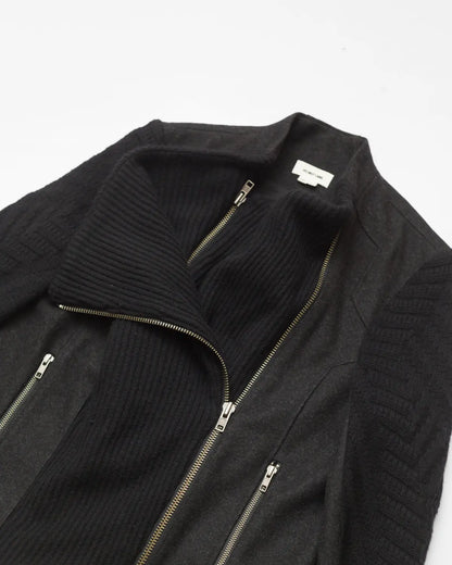 Asymmetrical knit biker jacket
