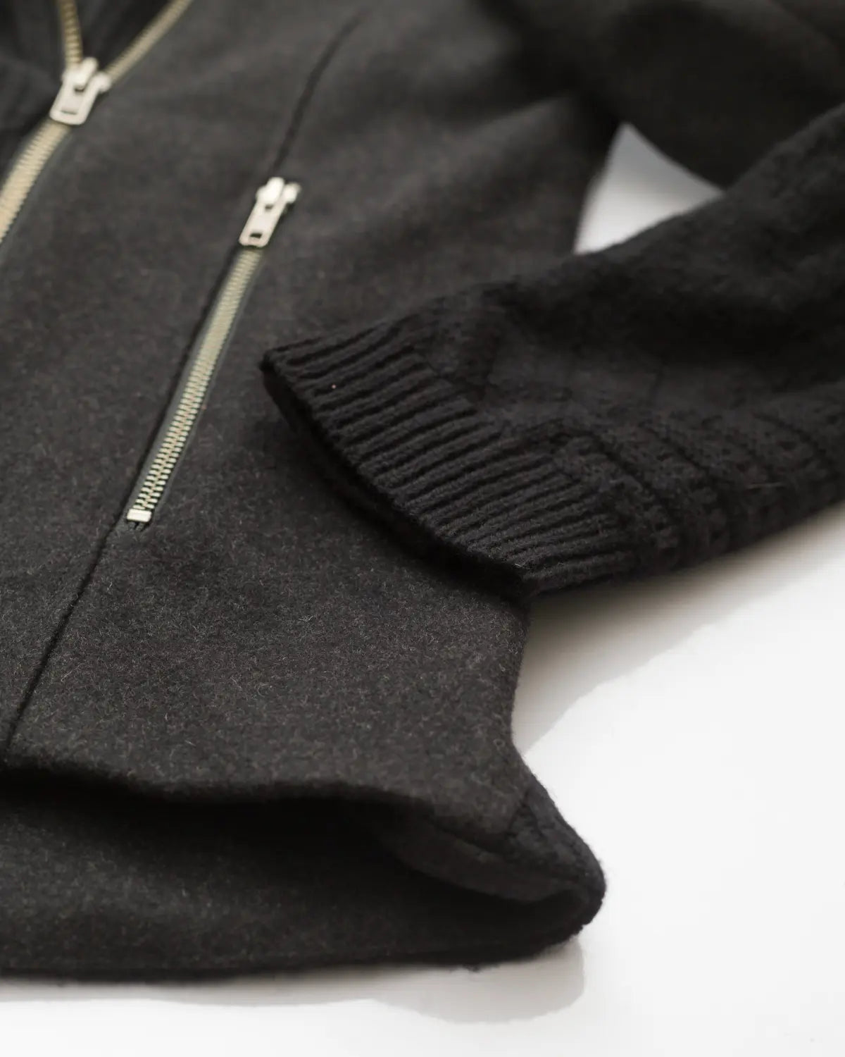 Asymmetrical knit biker jacket