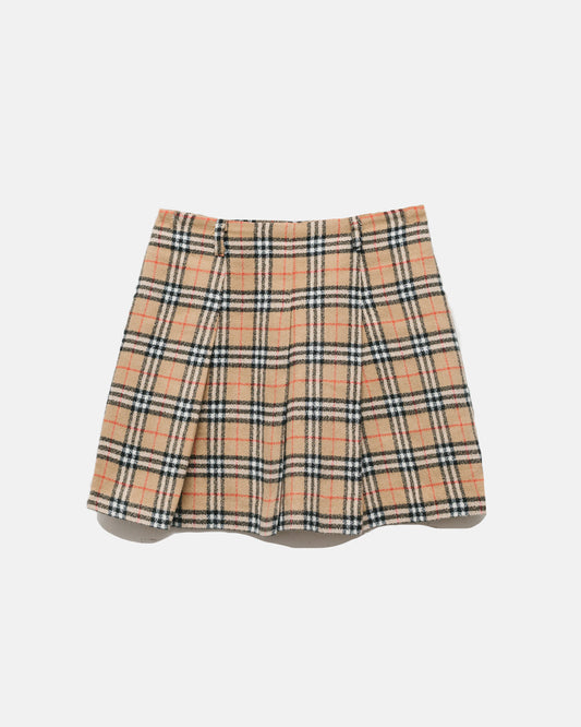 *Burberry Nova Check Pleated Lambswool Skirt