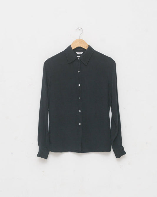 Dark slate pure silk button down shirt