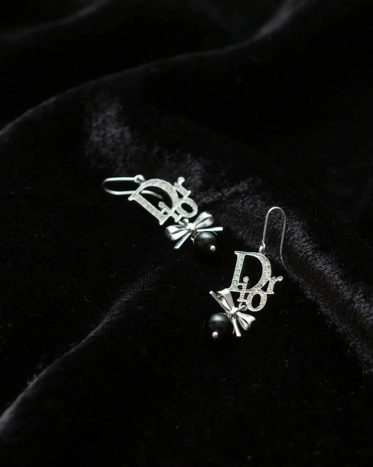 Christian dior rhinestone bow earrings