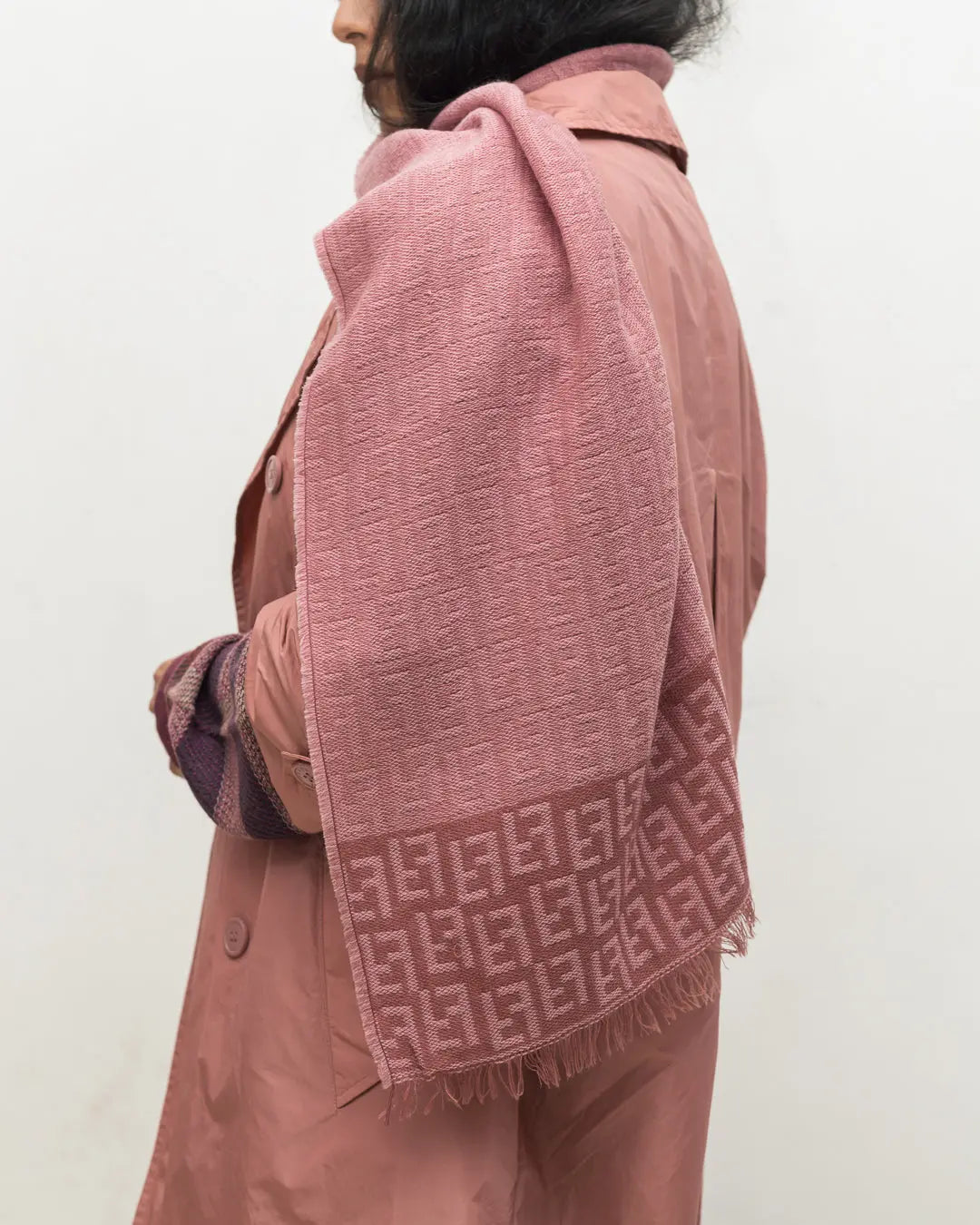 Fendi Salmon Pink Monogram Wool Scarf