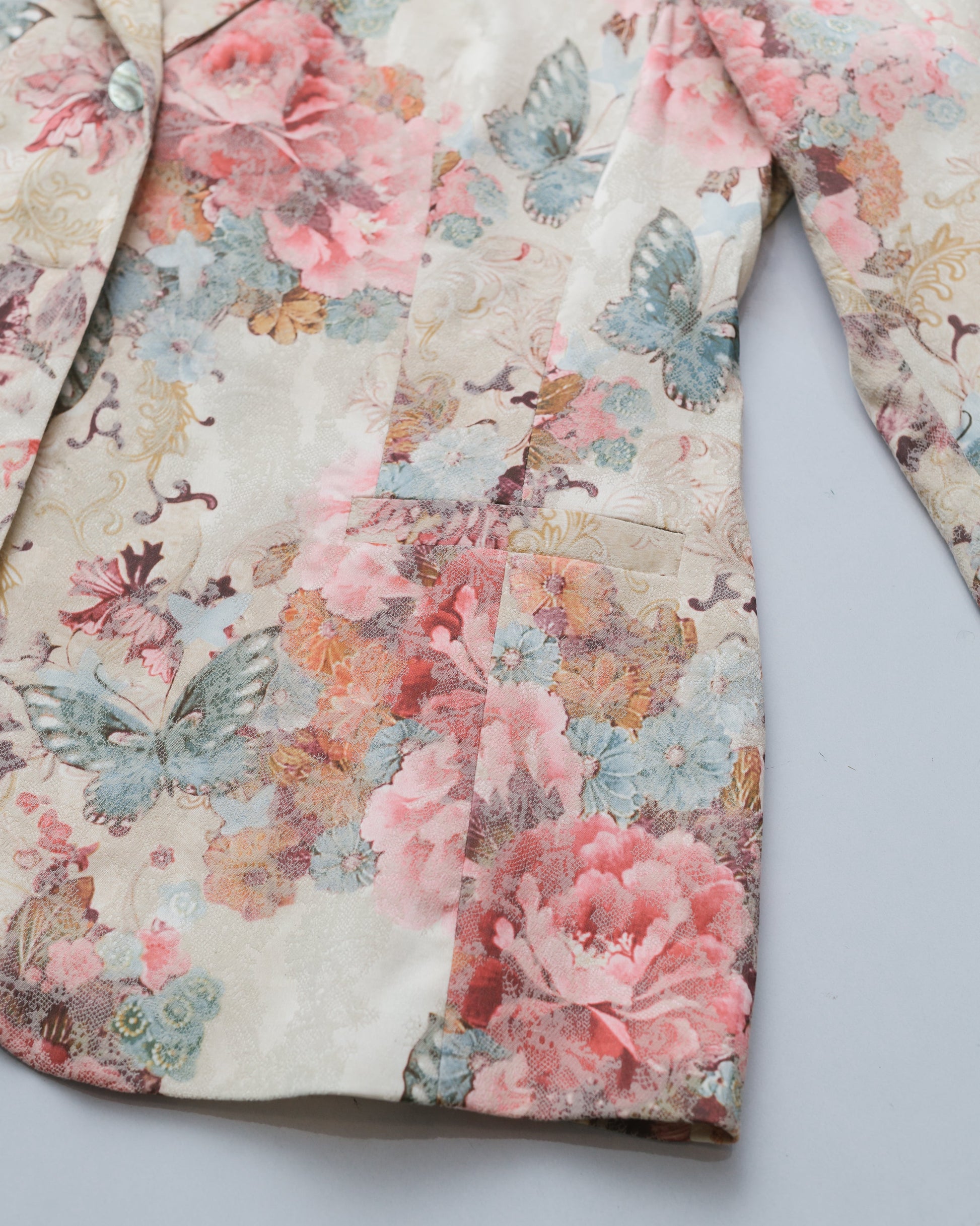 Floral lace & print jacquard blazer