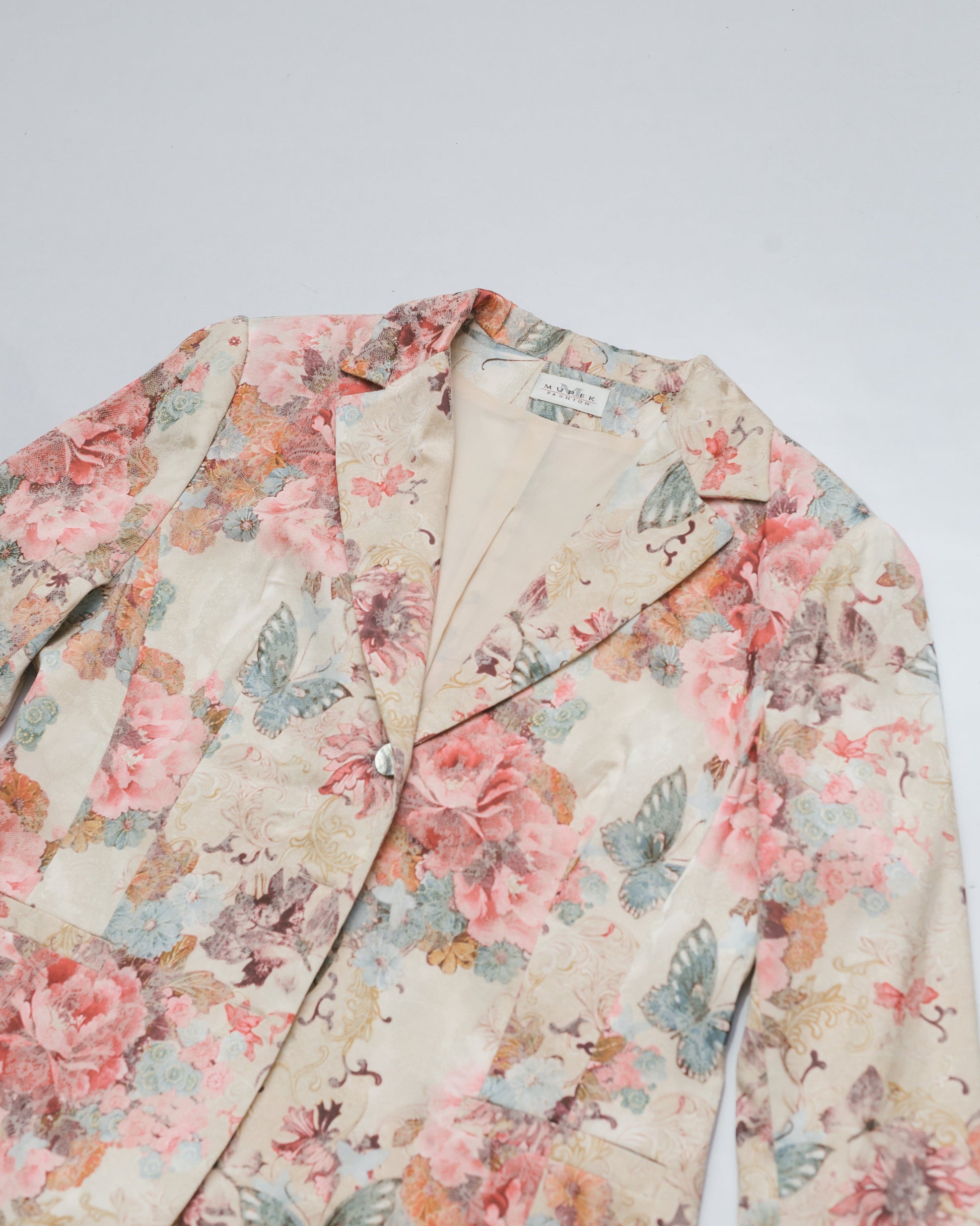 Floral lace & print jacquard blazer