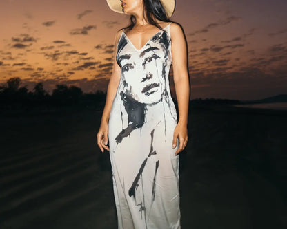 Upcycled handpainted jil sander sheer silk slip dress