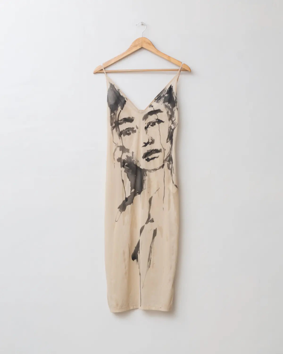 Upcycled handpainted jil sander sheer silk slip dress