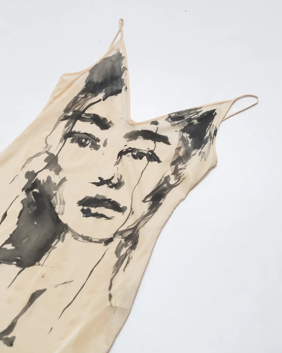 Upcycled handpainted jil sander sheer silk slip dress