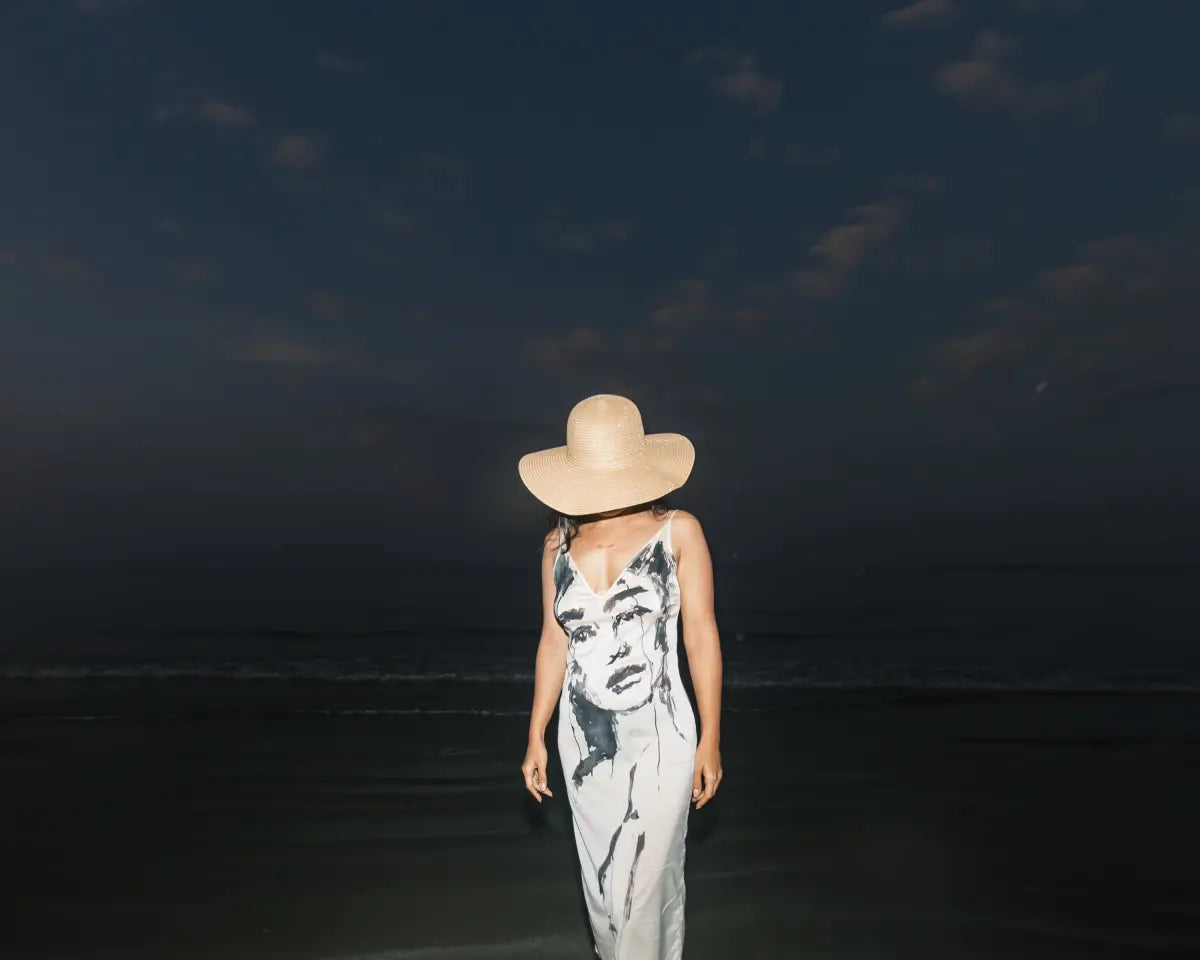 Upcycled handpainted jil sander sheer silk slip dress