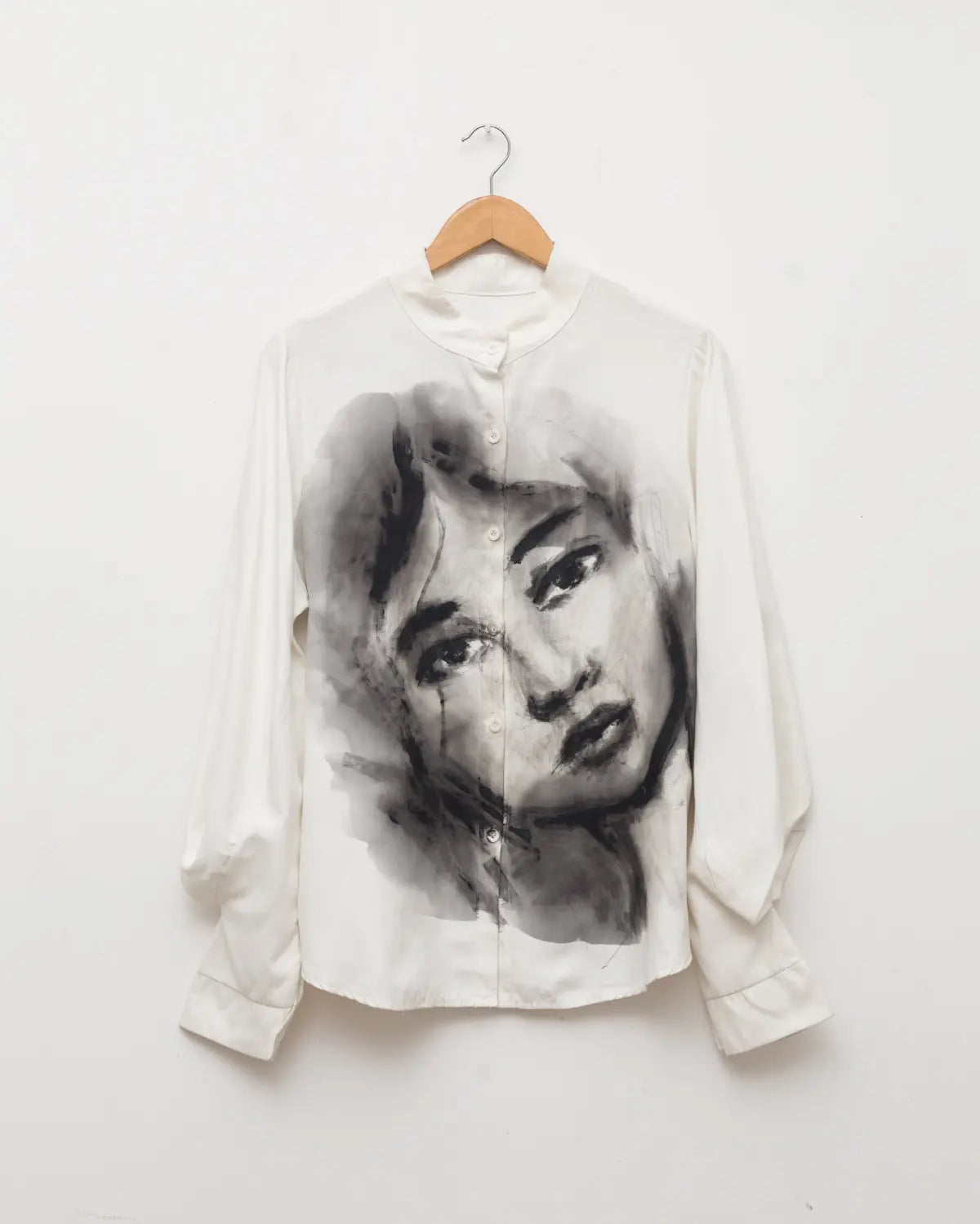 Upcycled handpainted portrait button down
