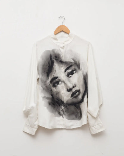 Upcycled handpainted portrait button down