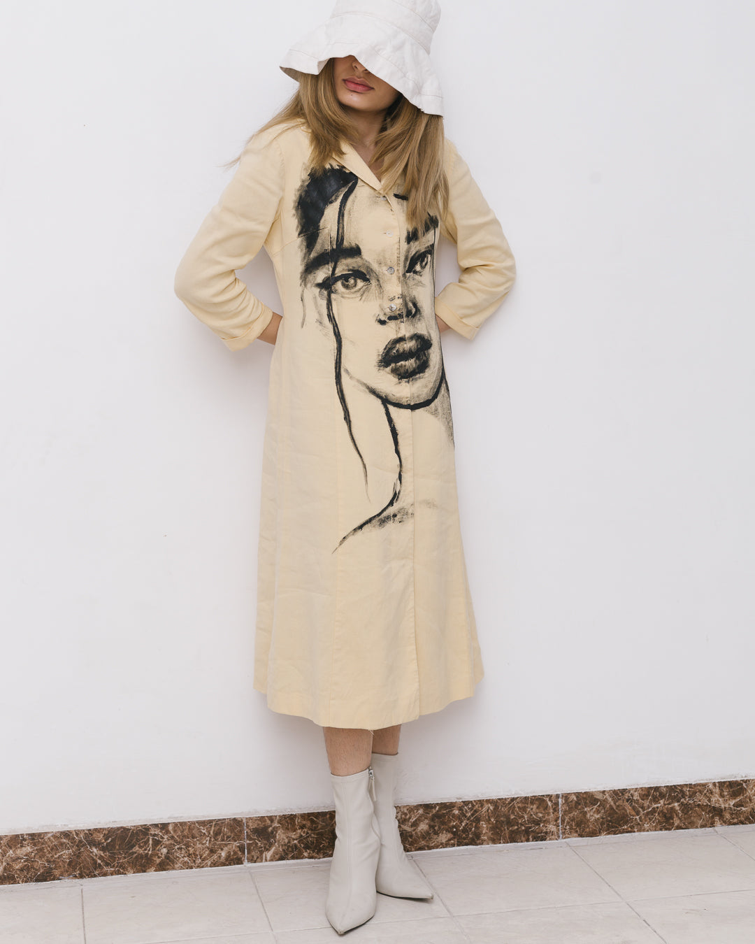 Handpainted Portrait Linen Blend Dress